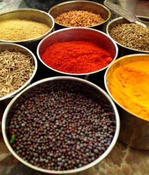 An array of indian spices... such beautiful colors!